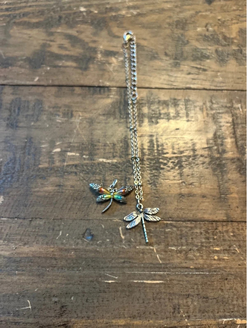 Whimsical Dragonfly Jewelry Bundle – Silver Anklet & Rainbow Pendant